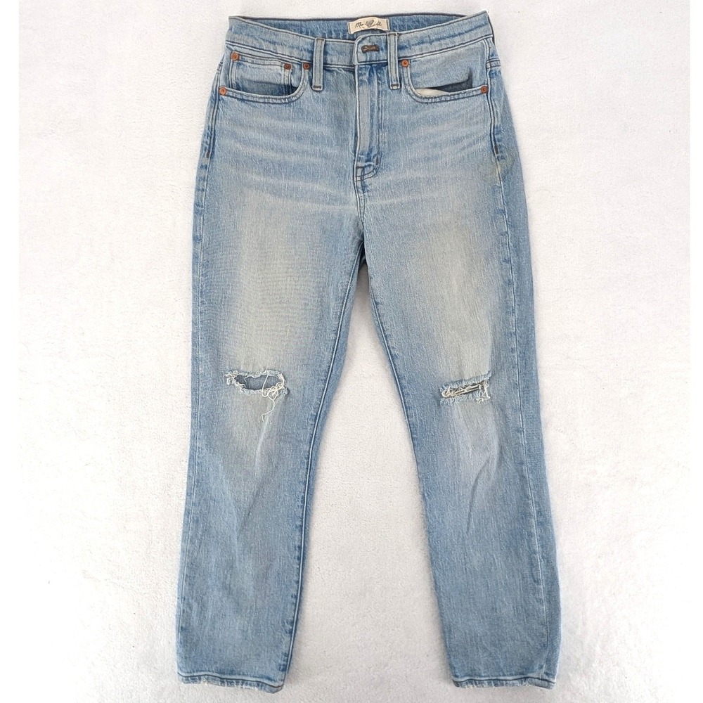 Madewell High-Rise Slim Crop Boyjean Light Wash Distressed Jeans Size 24 Denim